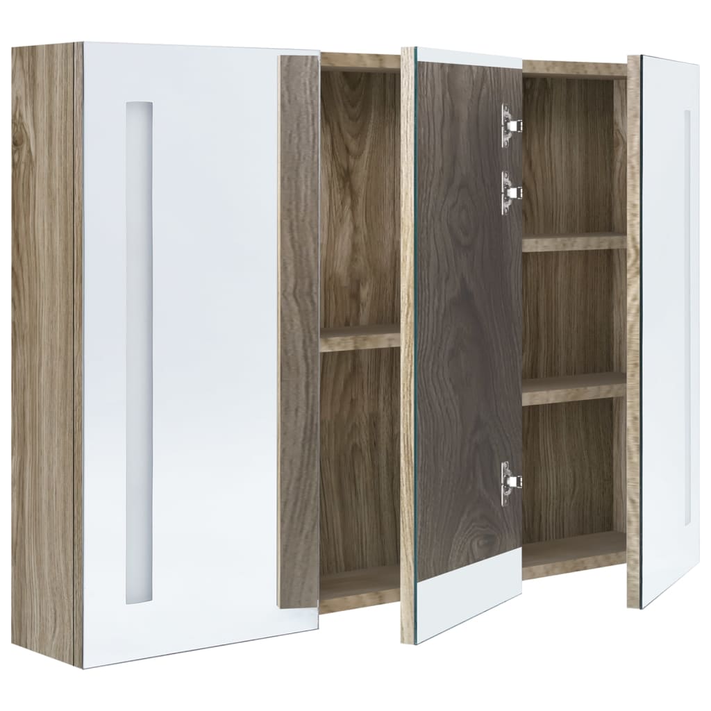 Badrumsspegel Spegelskåp LED 89x14x62 cm ek