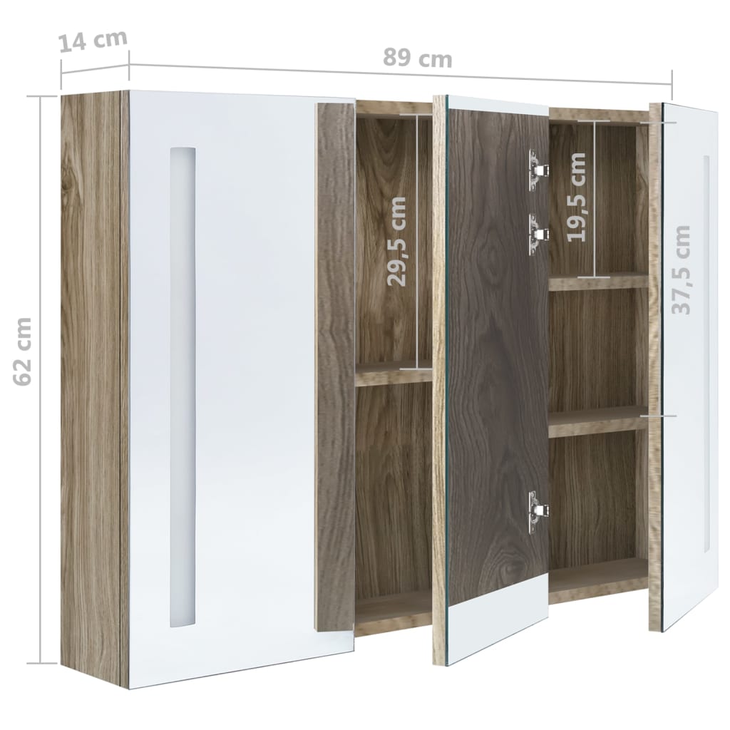 Badrumsspegel Spegelskåp LED 89x14x62 cm ek