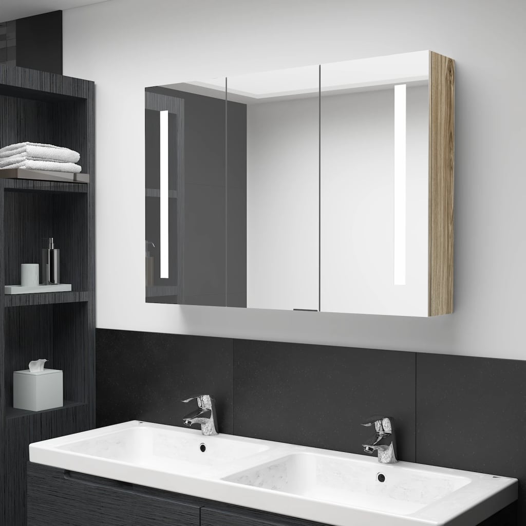 Badrumsspegel Spegelskåp LED 89x14x62 cm ek