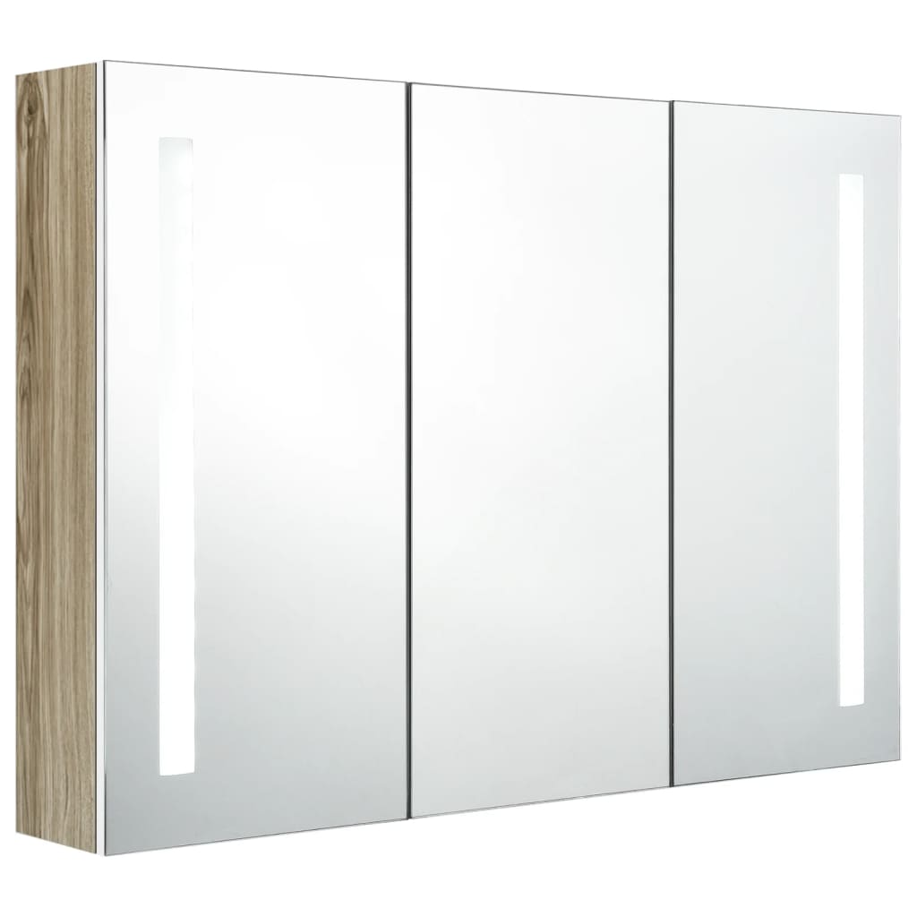 Badrumsspegel Spegelskåp LED 89x14x62 cm Vit och ek