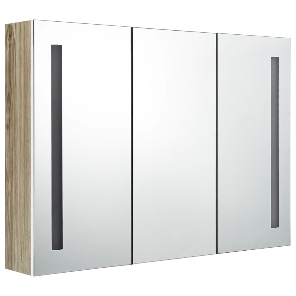 Badrumsspegel Spegelskåp LED 89x14x62 cm Vit och ek