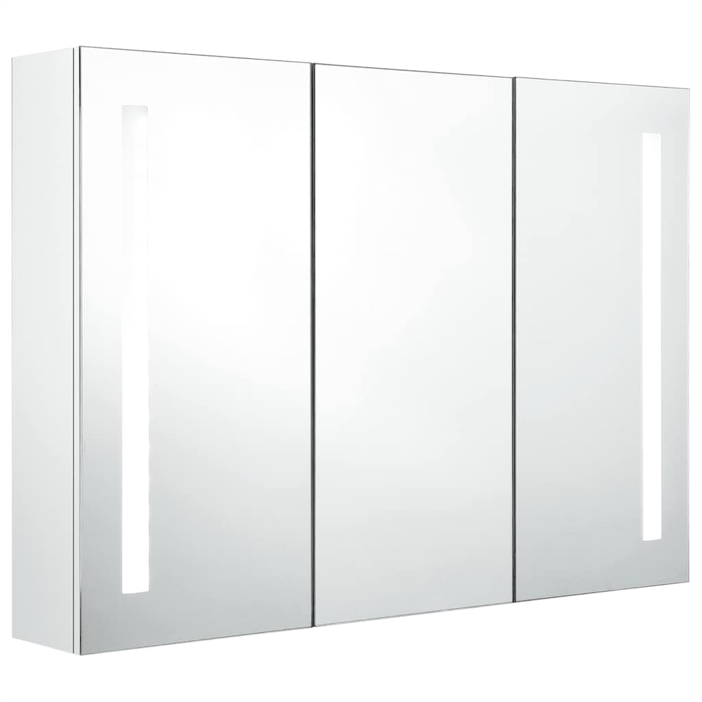 Badrumsspegel Spegelskåp LED 89x14x62 cm glänsande Vit