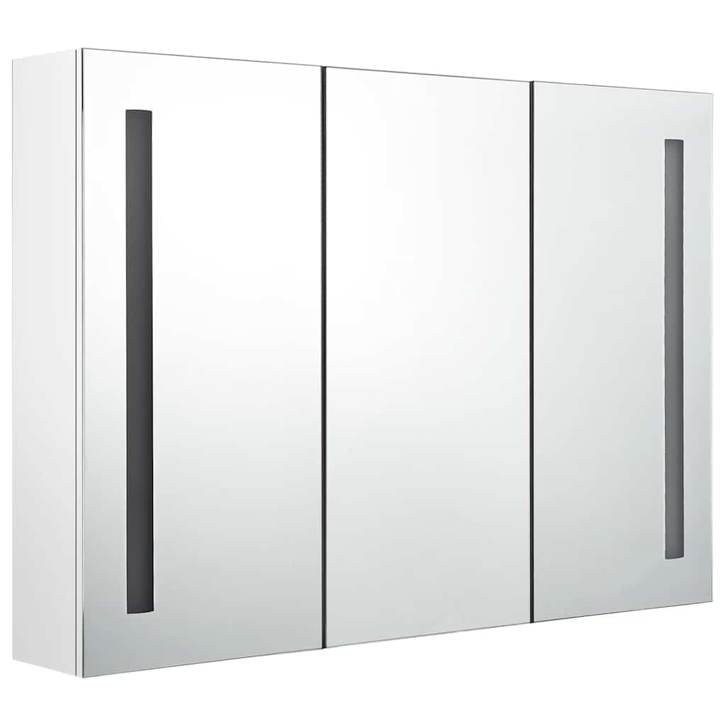 Badrumsspegel Spegelskåp LED 89x14x62 cm glänsande Vit