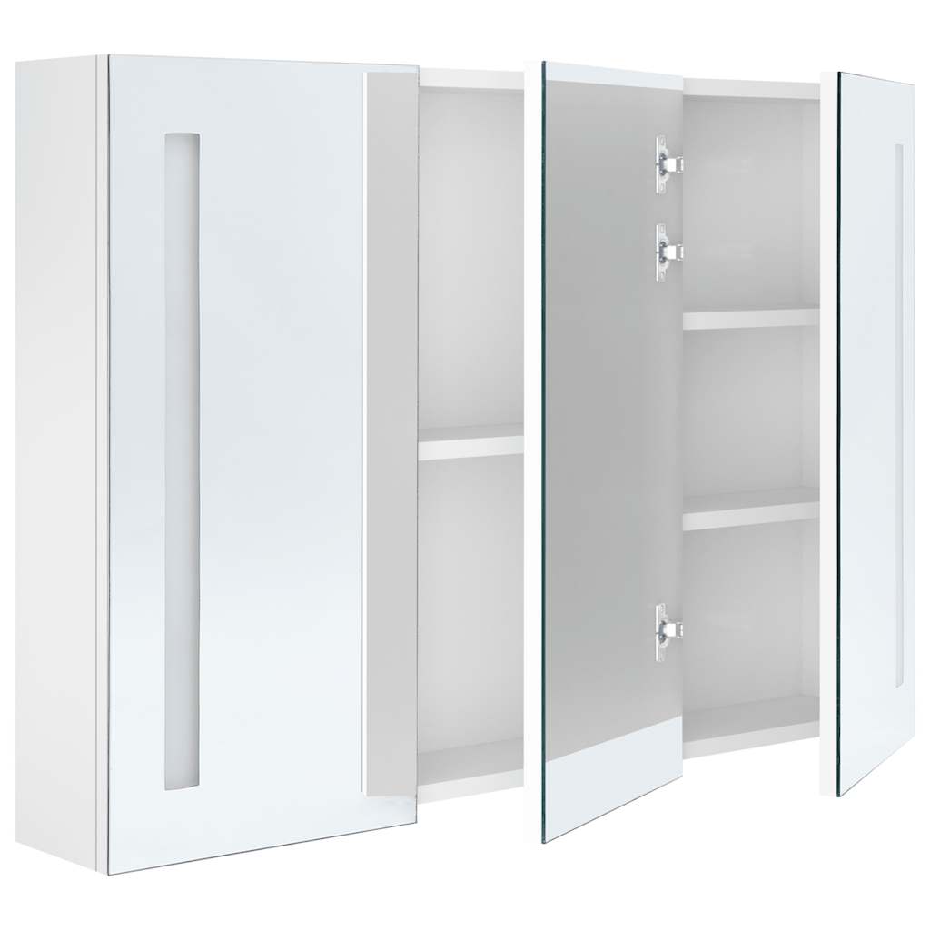 Badrumsspegel Spegelskåp LED 89x14x62 cm glänsande Vit
