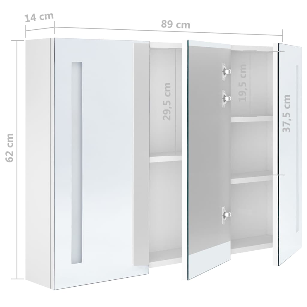 Badrumsspegel Spegelskåp LED 89x14x62 cm glänsande Vit