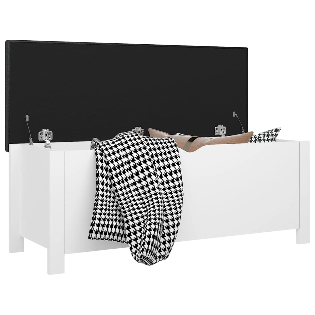 Förvaringsbänk med dyna vit 105x40x45 cm konstruerat trä