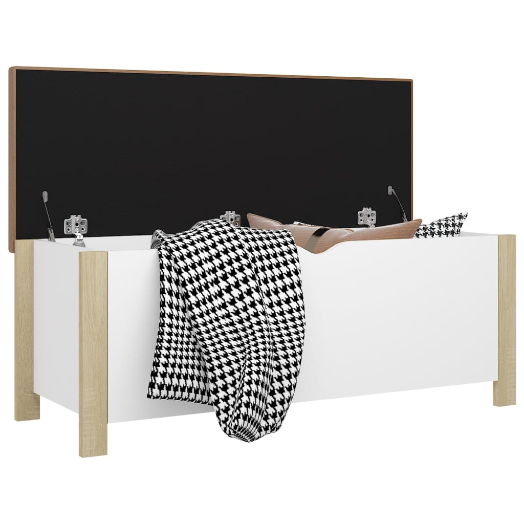 Förvaringsbänk med dyna sonoma-ek och vit 105x40x45 cm spånskiva