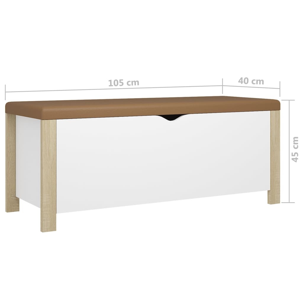 Förvaringsbänk med dyna sonoma-ek och vit 105x40x45 cm spånskiva