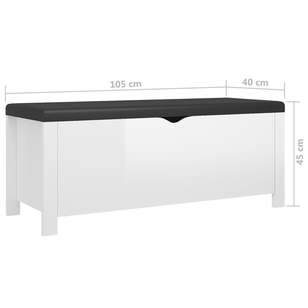 Förvaringsbänk dyna vit högglans 105x40x45 cm konstruerat trä