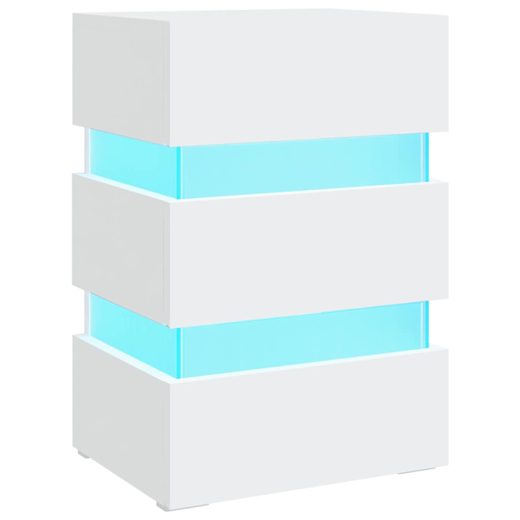 Sängbord Nattduksbord Vit Sängskåp LED 45x35x67 cm