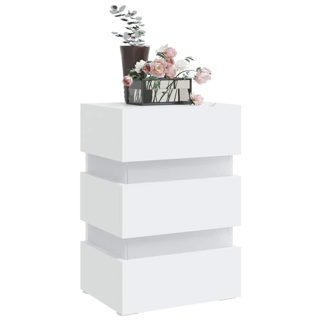 Sängbord Nattduksbord Vit Sängskåp LED 45x35x67 cm
