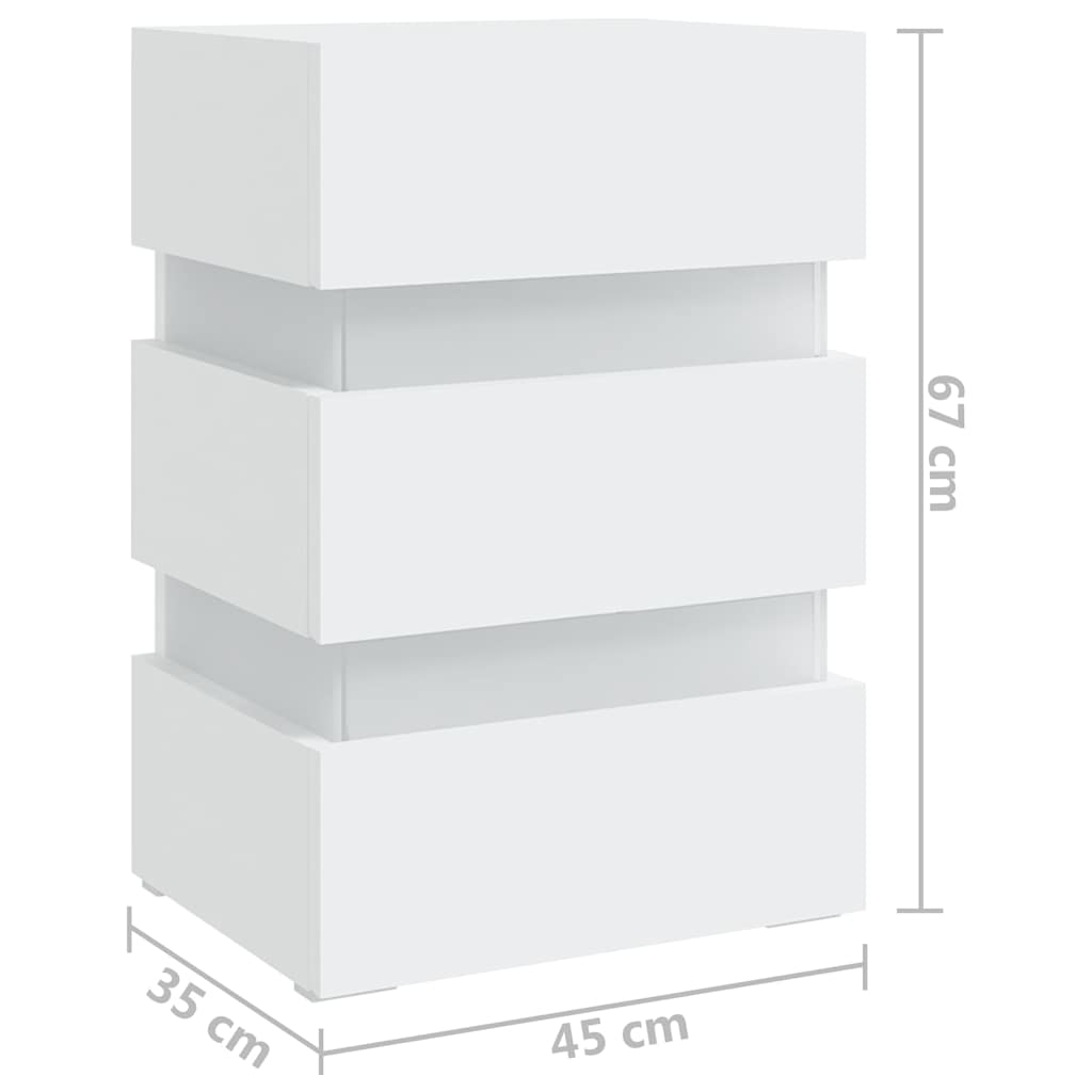 Sängbord Nattduksbord Vit Sängskåp LED 45x35x67 cm