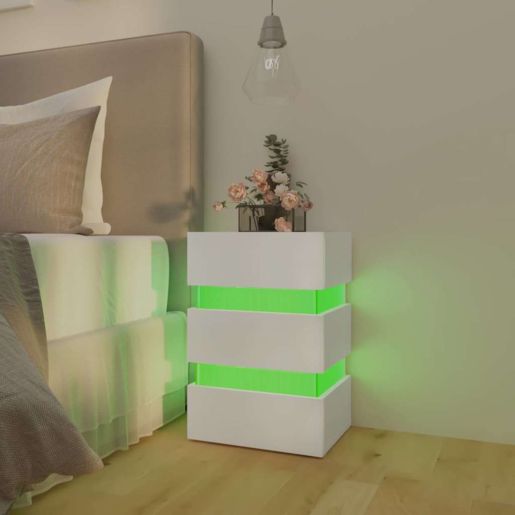 Sängbord Nattduksbord Vit Sängskåp LED 45x35x67 cm