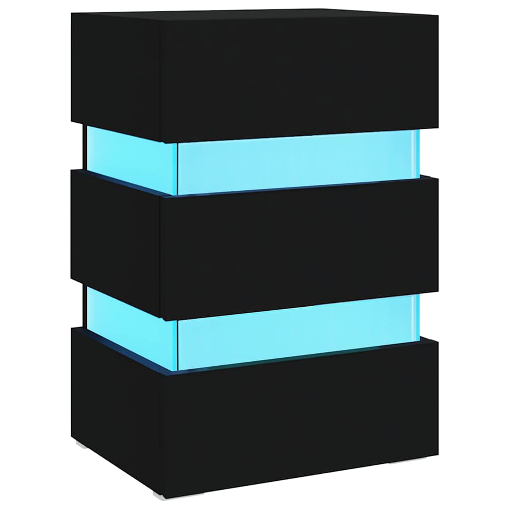 Sängbord Nattduksbord Svart Sängskåp LED 45x35x67 cm