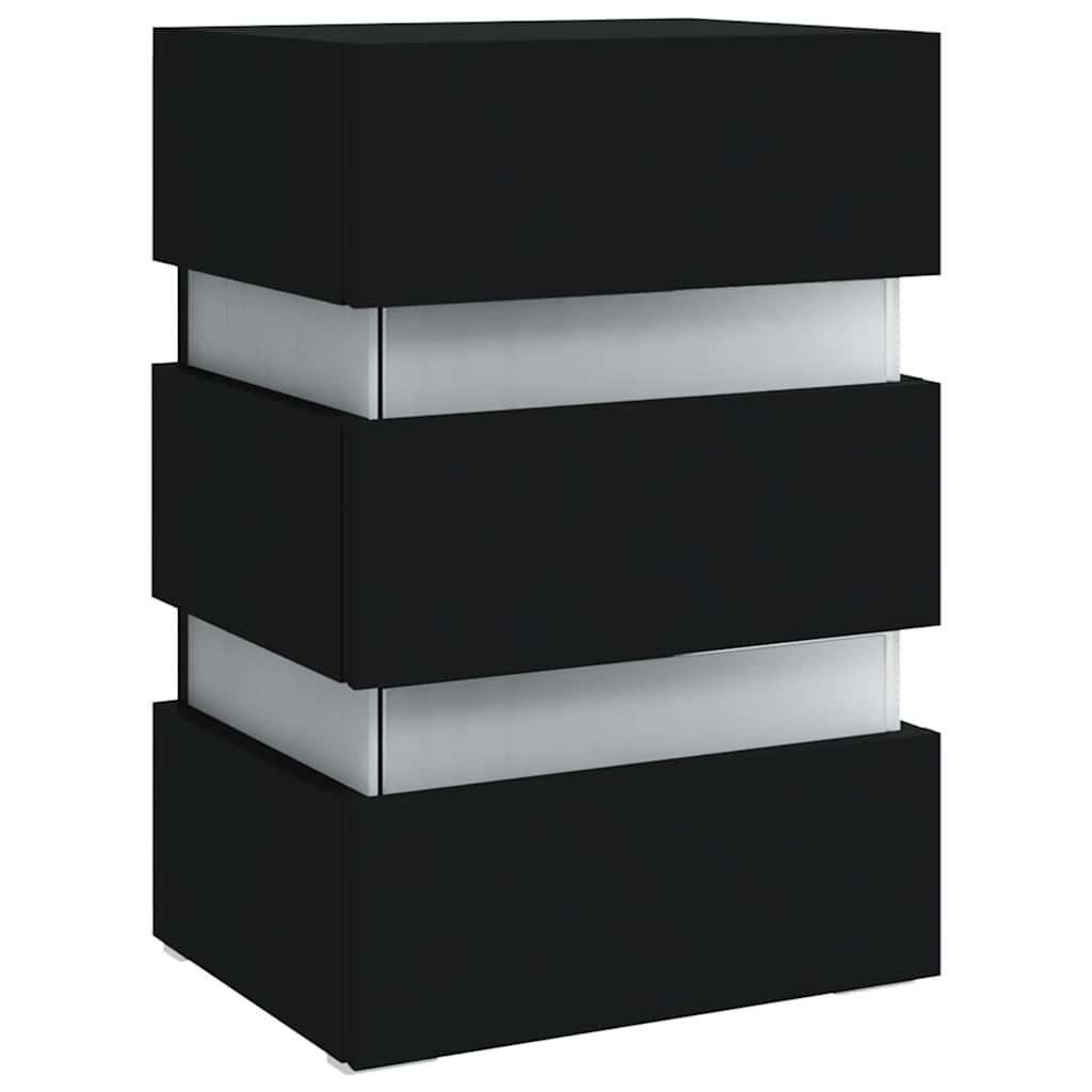 Sängbord Nattduksbord Svart Sängskåp LED 45x35x67 cm