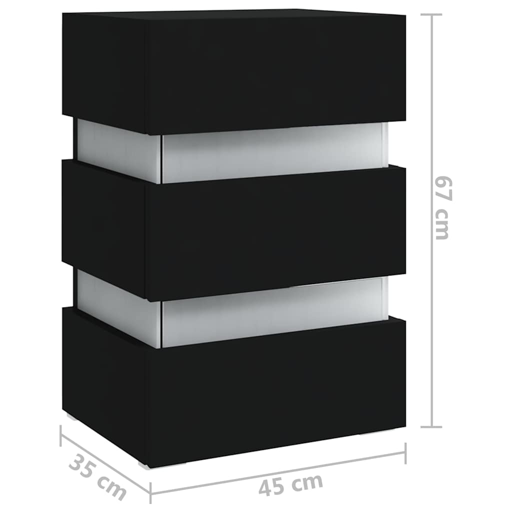 Sängbord Nattduksbord Svart Sängskåp LED 45x35x67 cm
