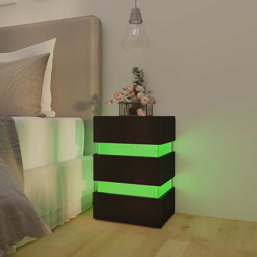 Sängbord Nattduksbord Svart Sängskåp LED 45x35x67 cm