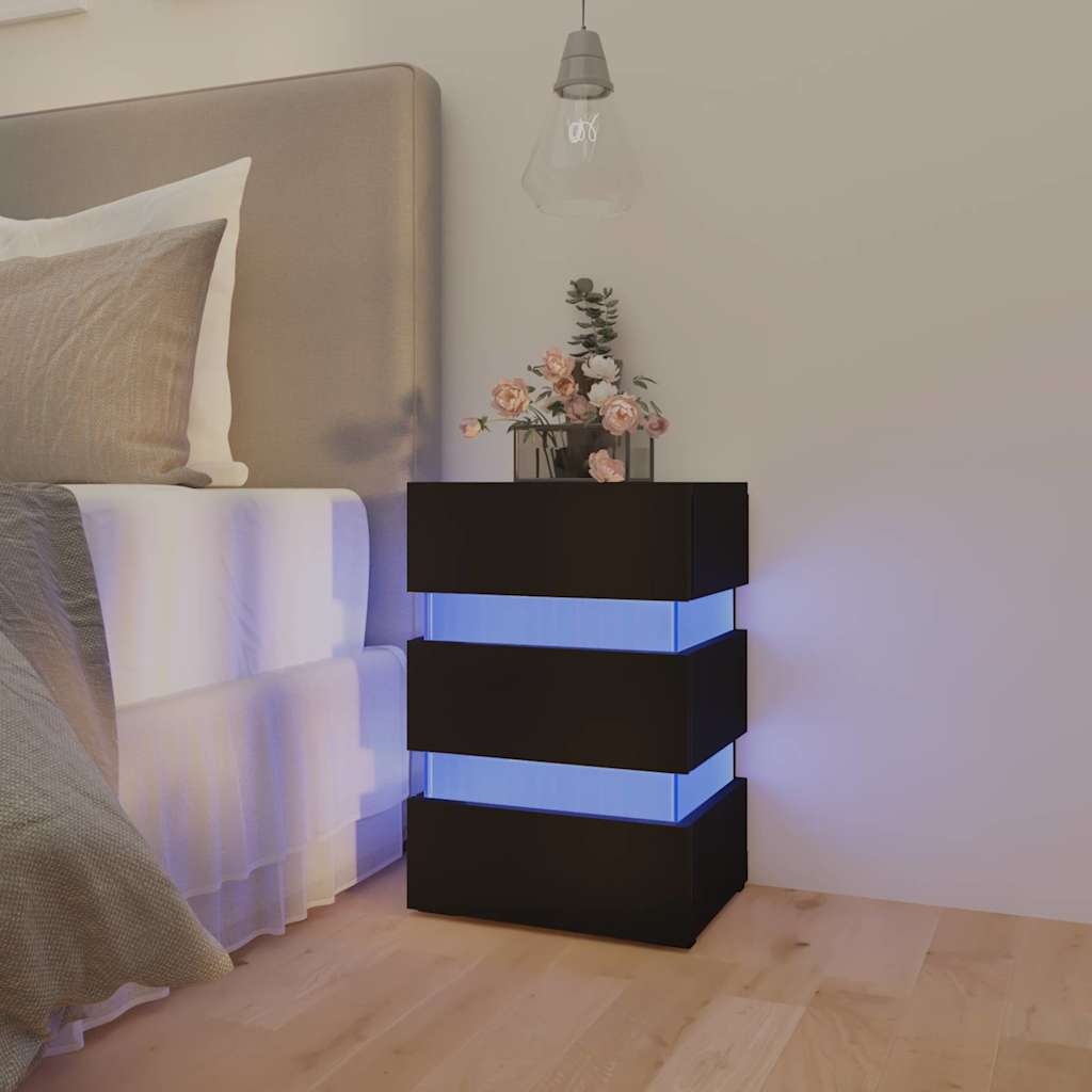 Sängbord Nattduksbord Svart Sängskåp LED 45x35x67 cm