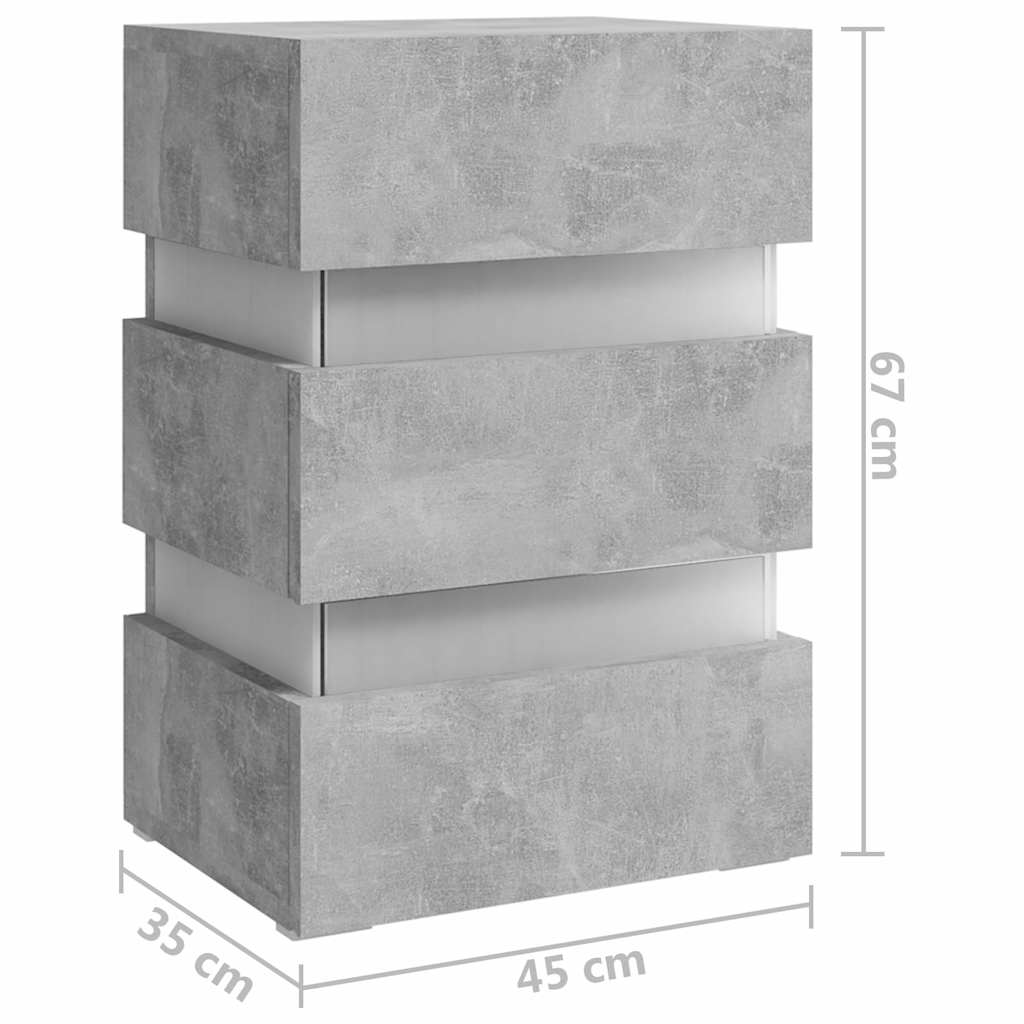 Sängbord Nattduksbord Betonggrå med LED 45x35x67 cm
