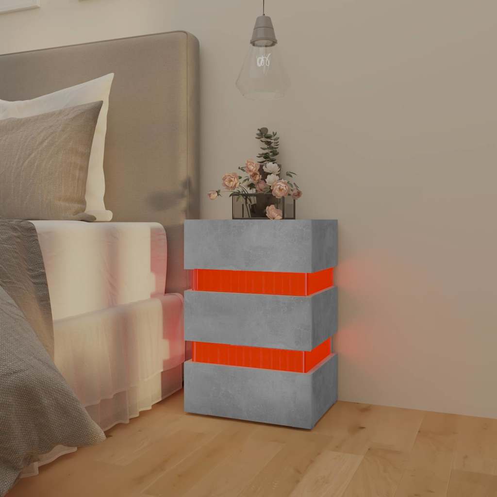 Sängbord Nattduksbord Betonggrå med LED 45x35x67 cm