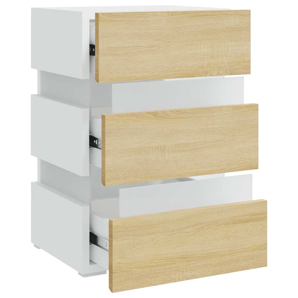 Sängbord Nattduksbord Vit Sängskåp LED och Sonoma Ek 45x35x67 cm
