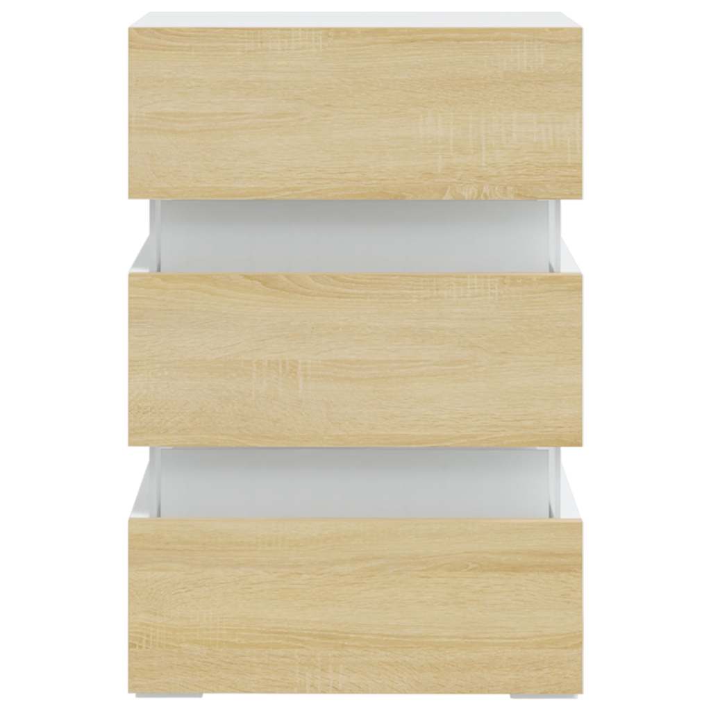 Sängbord Nattduksbord Vit Sängskåp LED och Sonoma Ek 45x35x67 cm