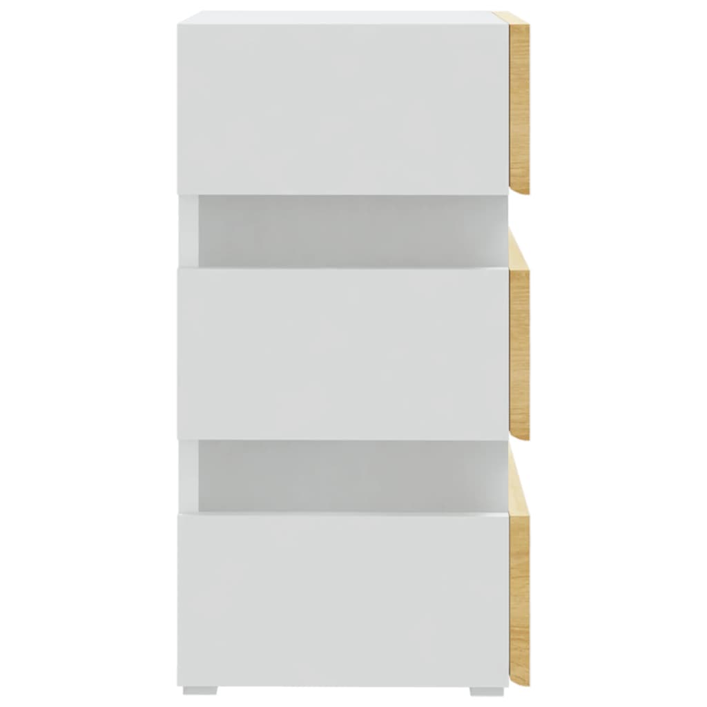Sängbord Nattduksbord Vit Sängskåp LED och Sonoma Ek 45x35x67 cm