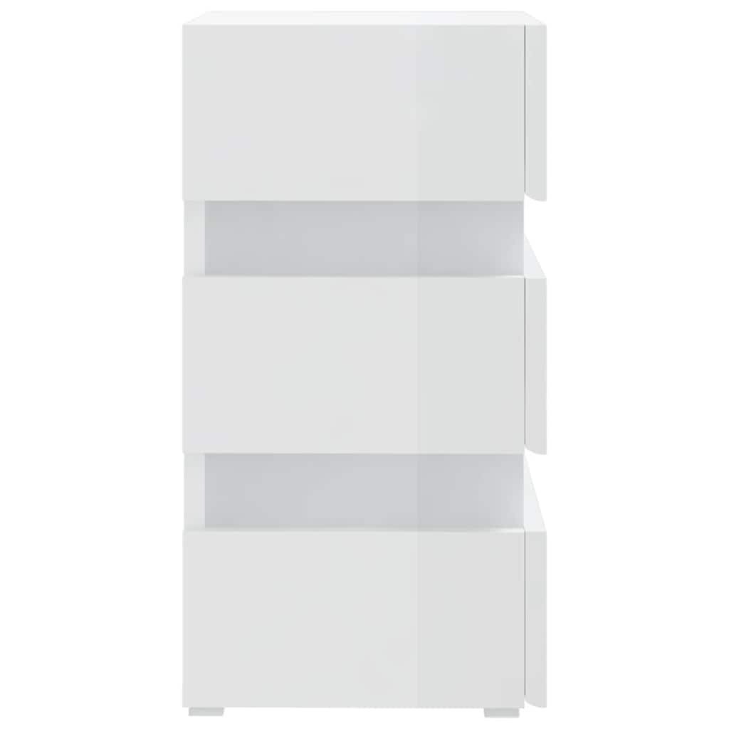 Sängbord Nattduksbord Högglans Vit Sängskåp LED 45x35x67 cm