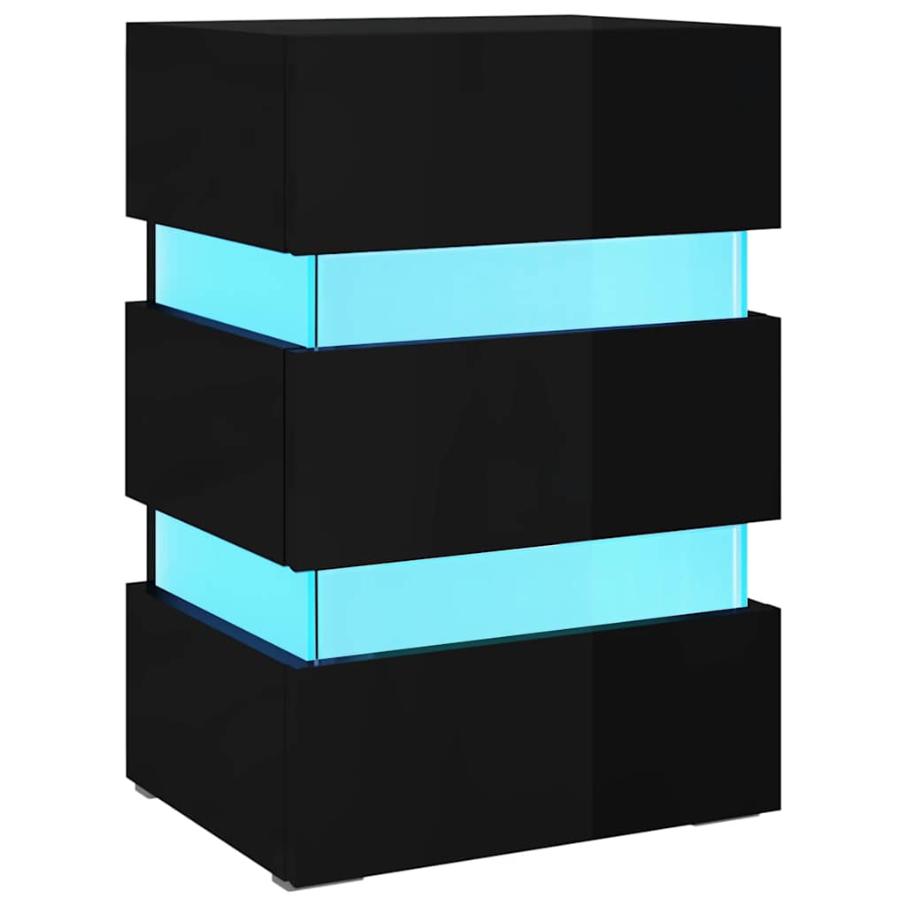 Sängbord Nattduksbord Högglans Svart Sängskåp LED 45x35x67 cm