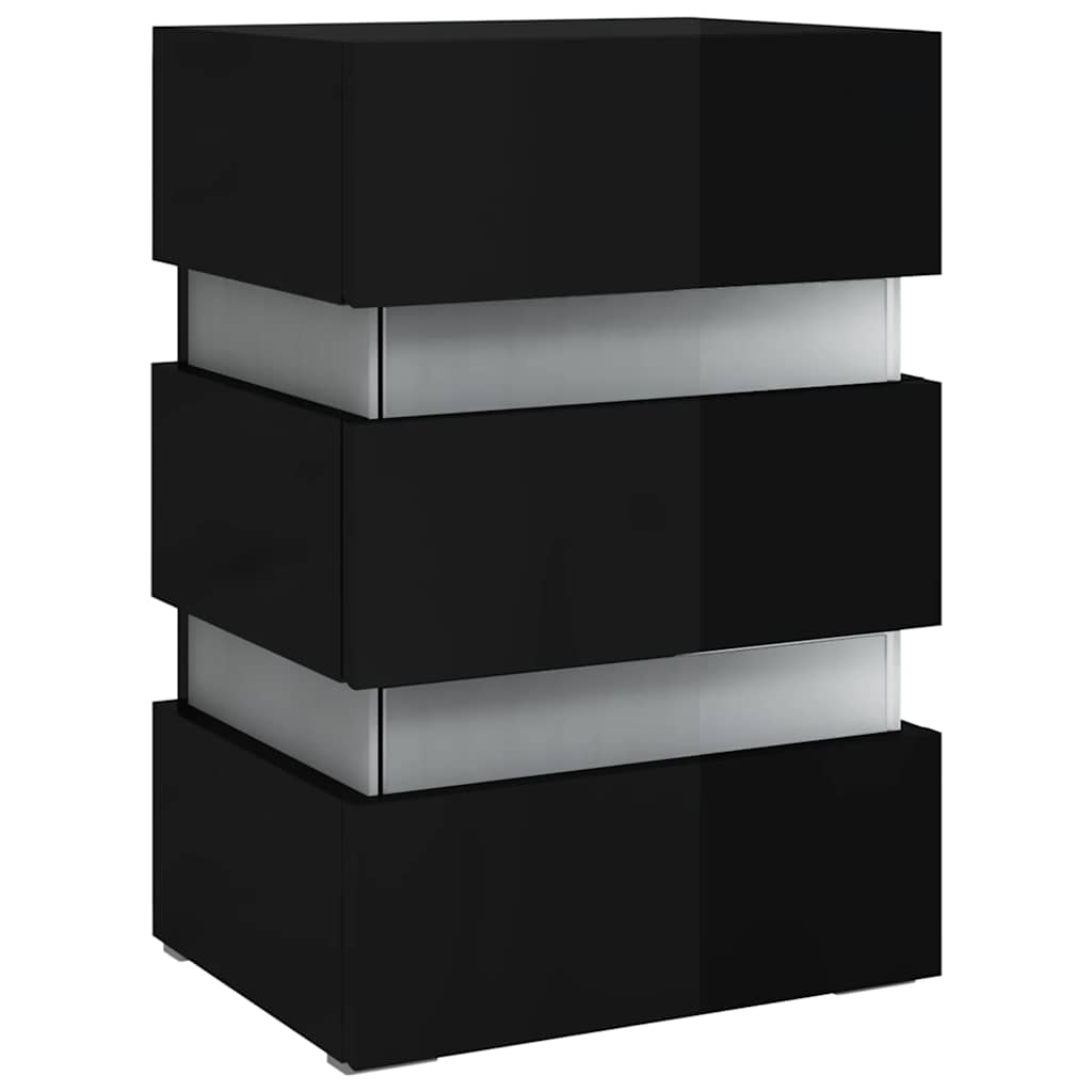 Sängbord Nattduksbord Högglans Svart Sängskåp LED 45x35x67 cm
