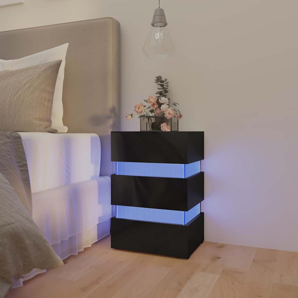 Sängbord Nattduksbord Högglans Svart Sängskåp LED 45x35x67 cm