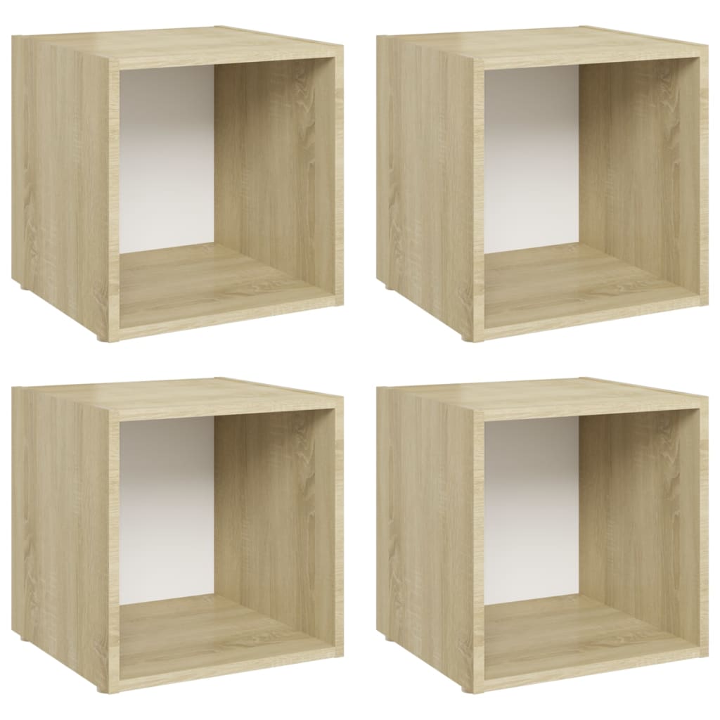 TV-bänk 4 st vit och sonoma-ek 37x35x37 cm konstruerat trä
