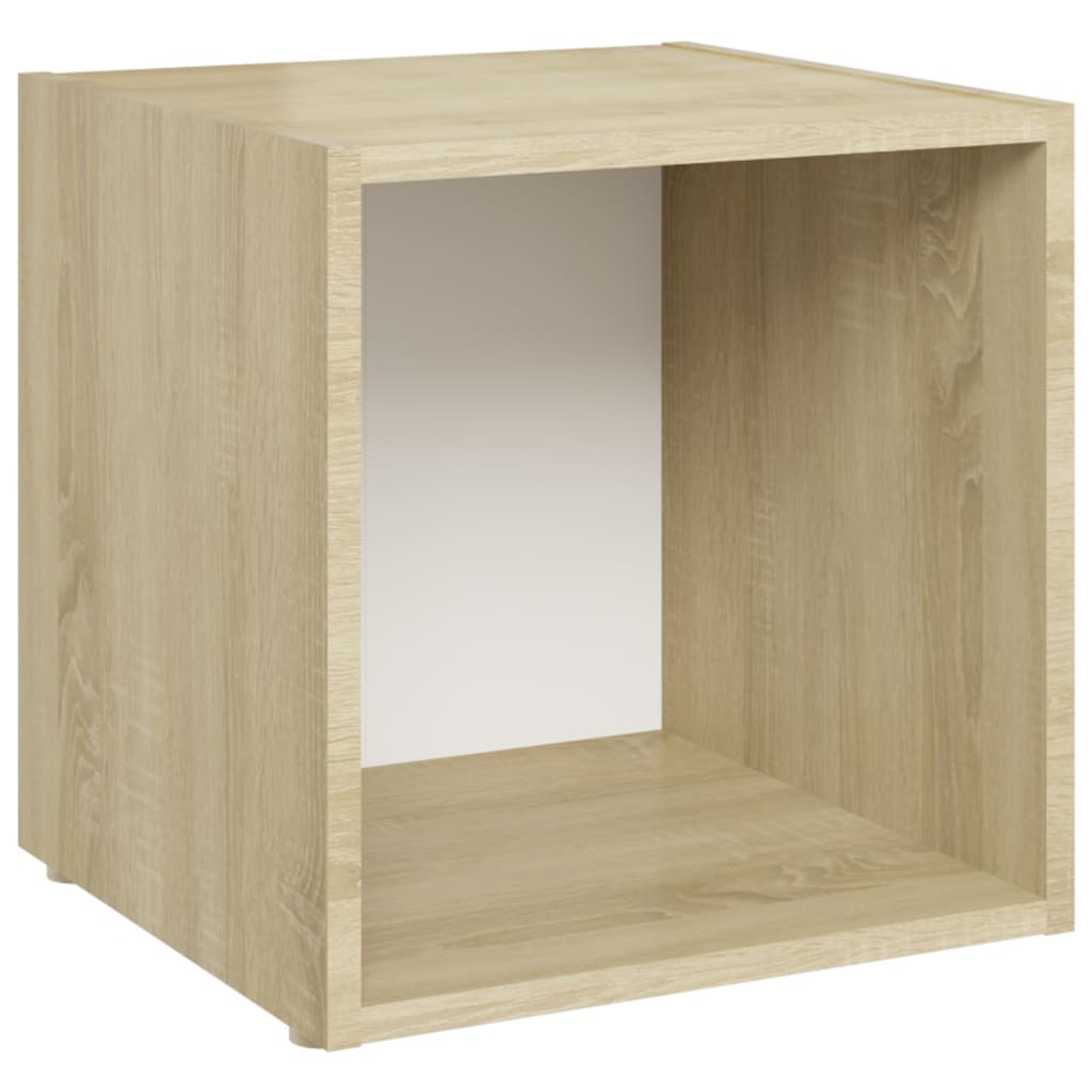 TV-bänk 4 st vit och sonoma-ek 37x35x37 cm konstruerat trä