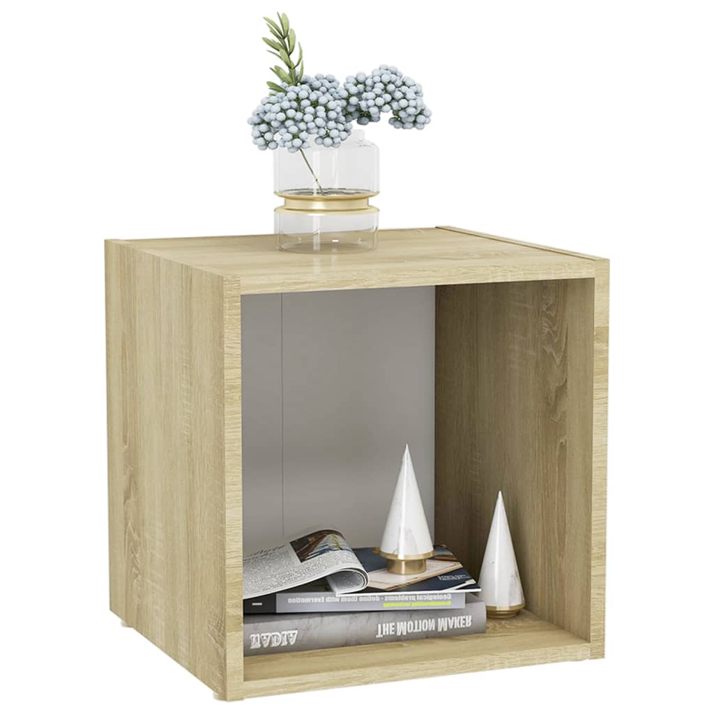 TV-bänk 4 st vit och sonoma-ek 37x35x37 cm konstruerat trä