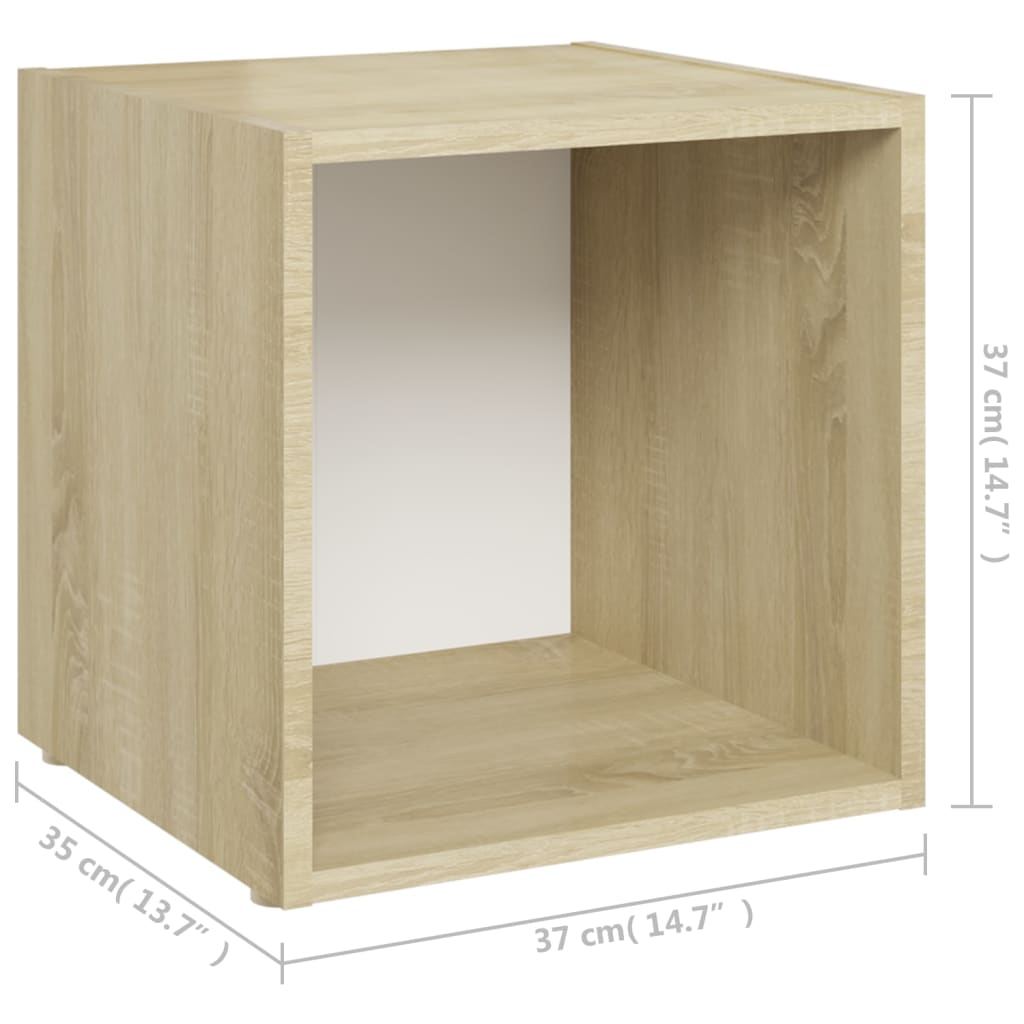 TV-bänk 4 st vit och sonoma-ek 37x35x37 cm konstruerat trä