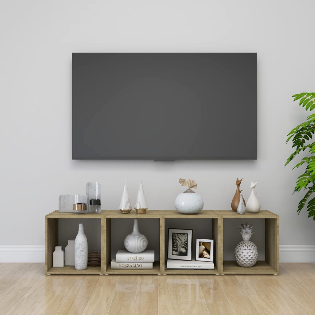 TV-bänk 4 st vit och sonoma-ek 37x35x37 cm konstruerat trä