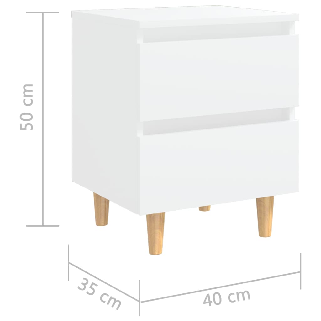 Sängbord med massiva furuben 2 st vit 40x35x50 cm