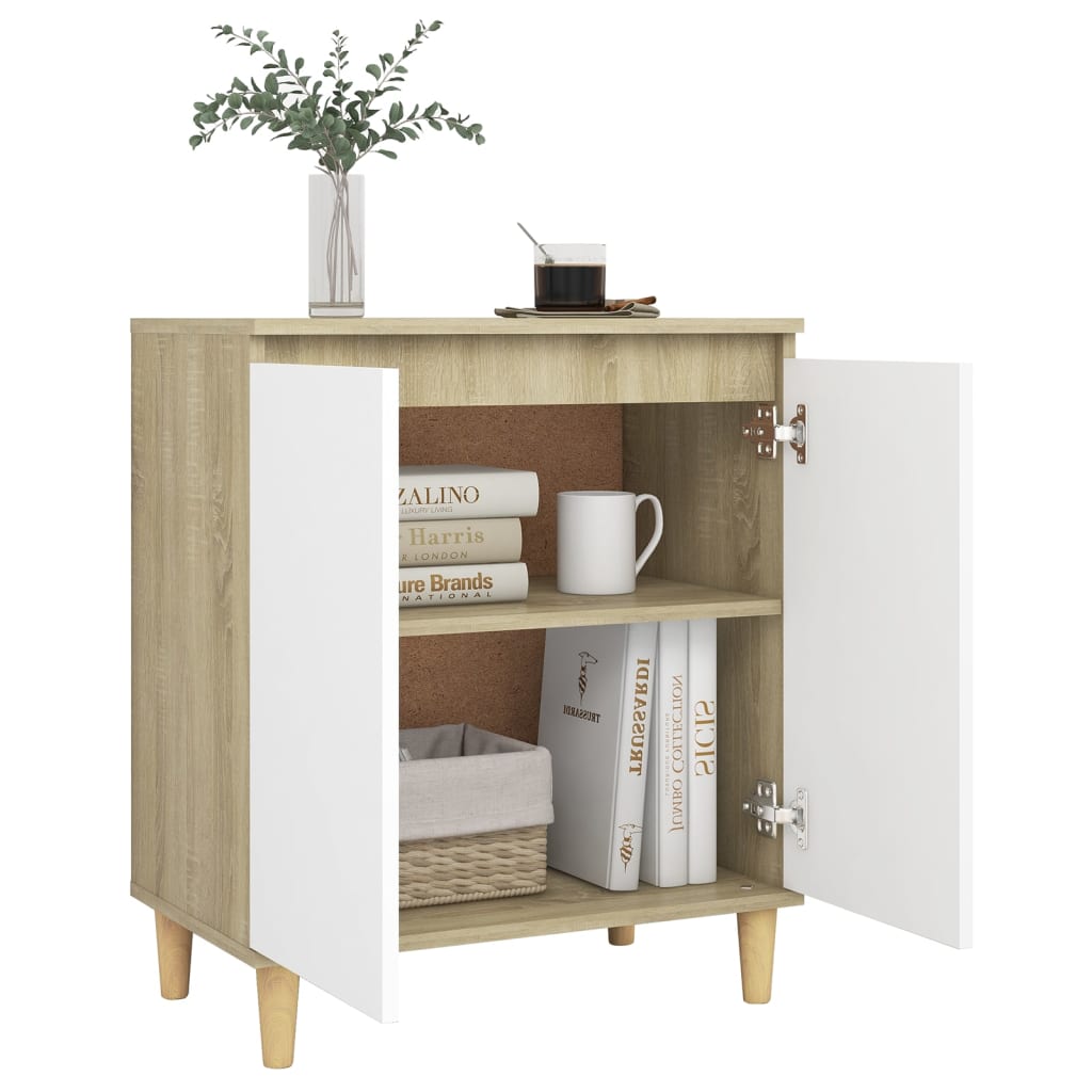 Skåp Vit Sonoma Ek massiva träben 60x35x70 cm