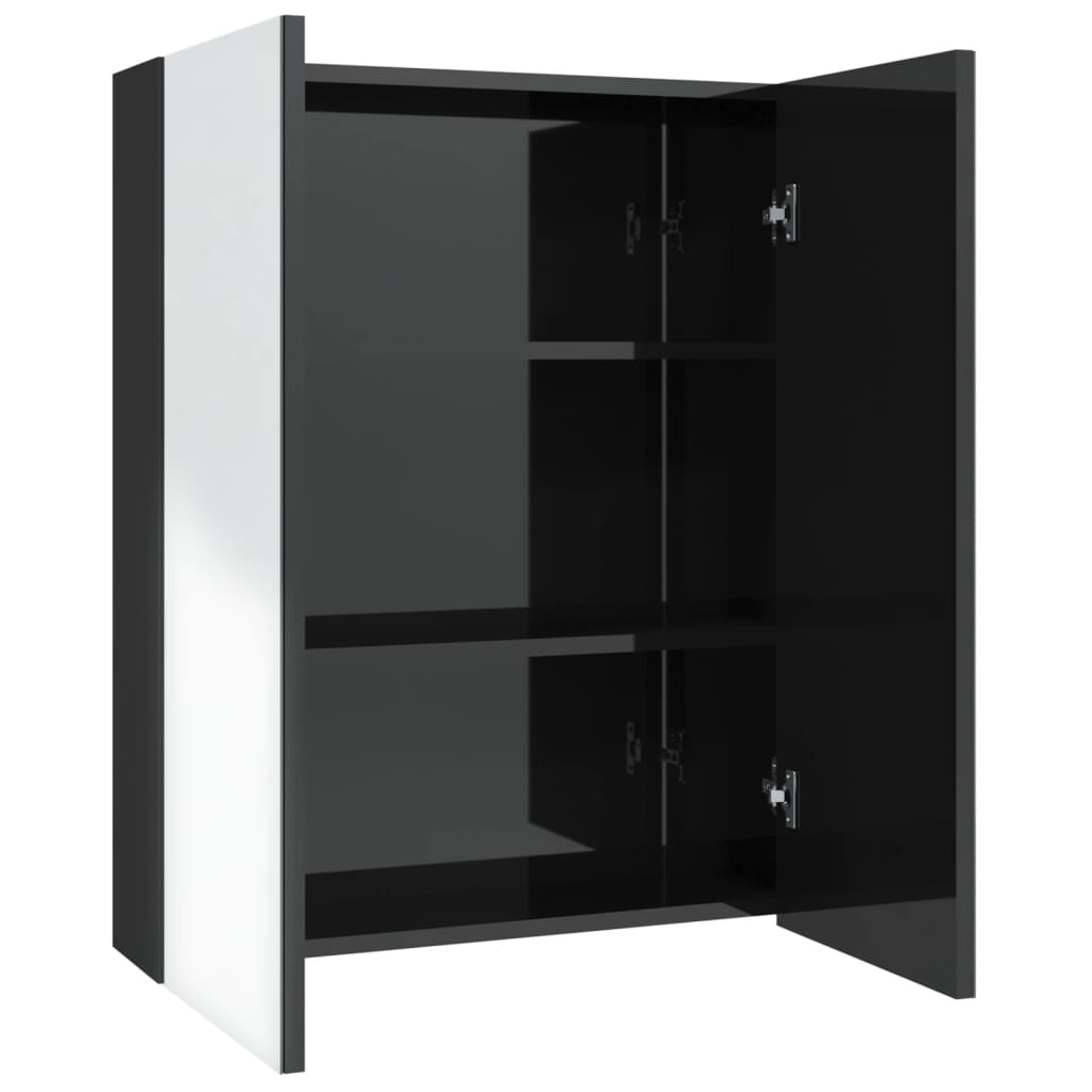 Badrumsspegel Spegelskåp Högglans Svart 60x15x75 cm