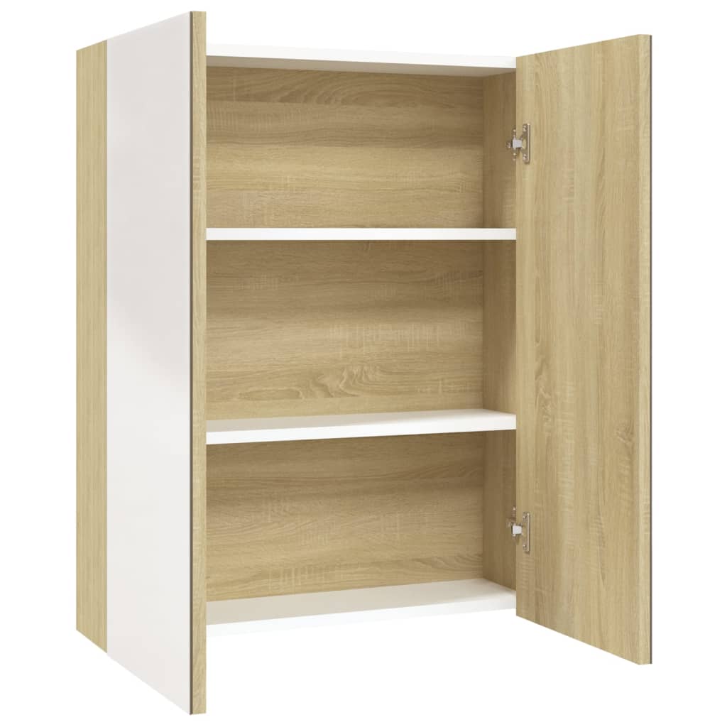 Badrumsspegel Spegelskåp Vit och Ek 60x15x75 cm