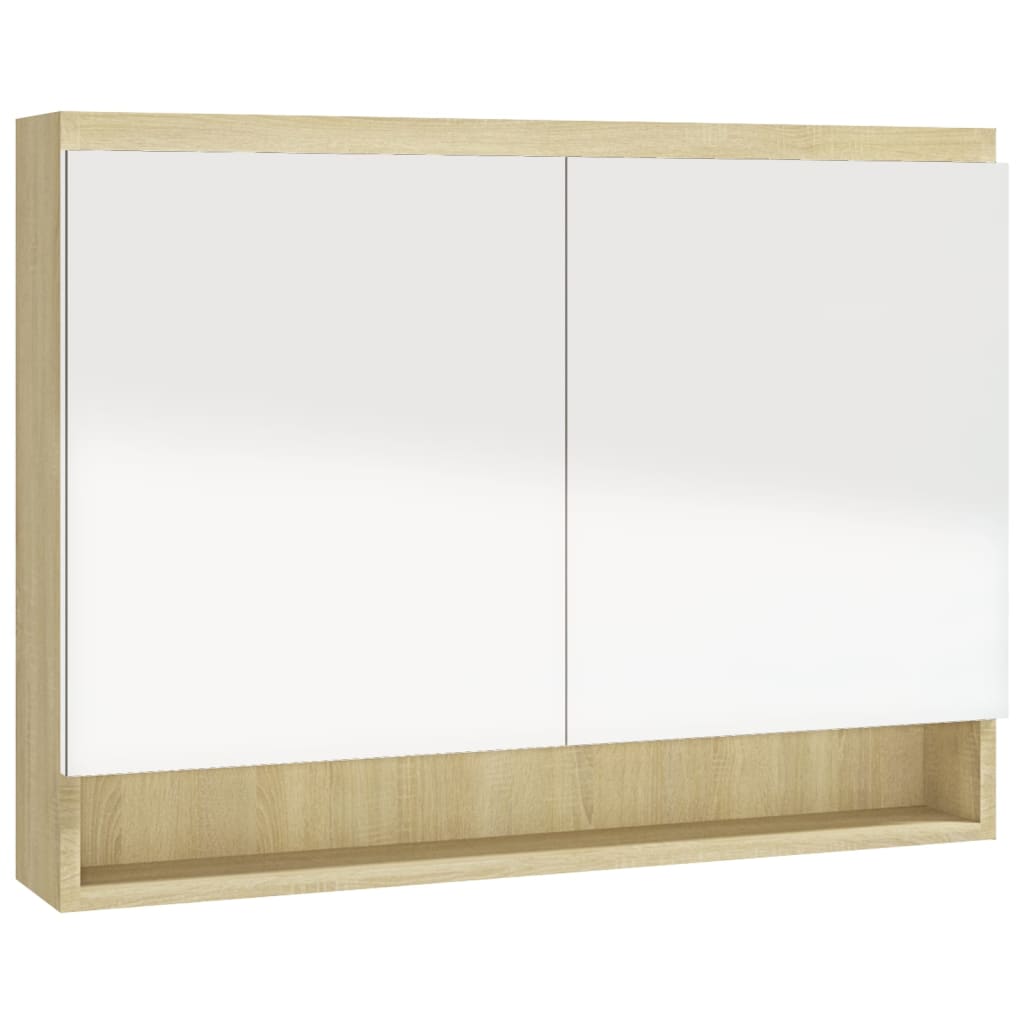 Badrumsspegel Spegelskåp Vit och Ek 80x15x60 cm