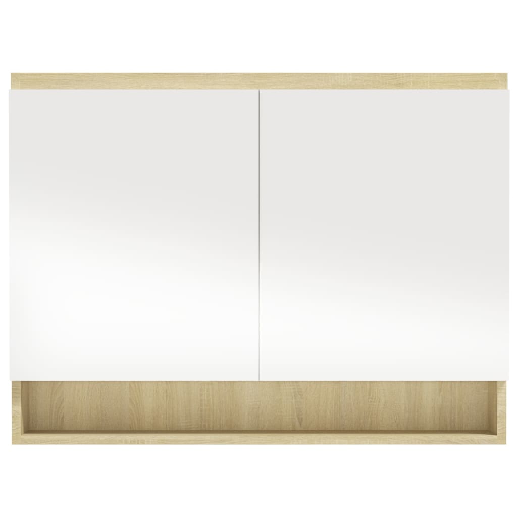 Badrumsspegel Spegelskåp Vit och Ek 80x15x60 cm
