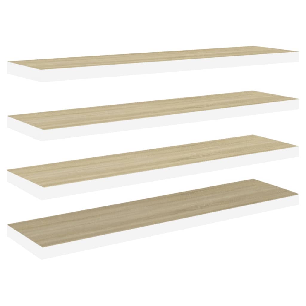 Vägghylla Vit 4 st Vit och Ek 120x23,5x3,8 cm MDF
