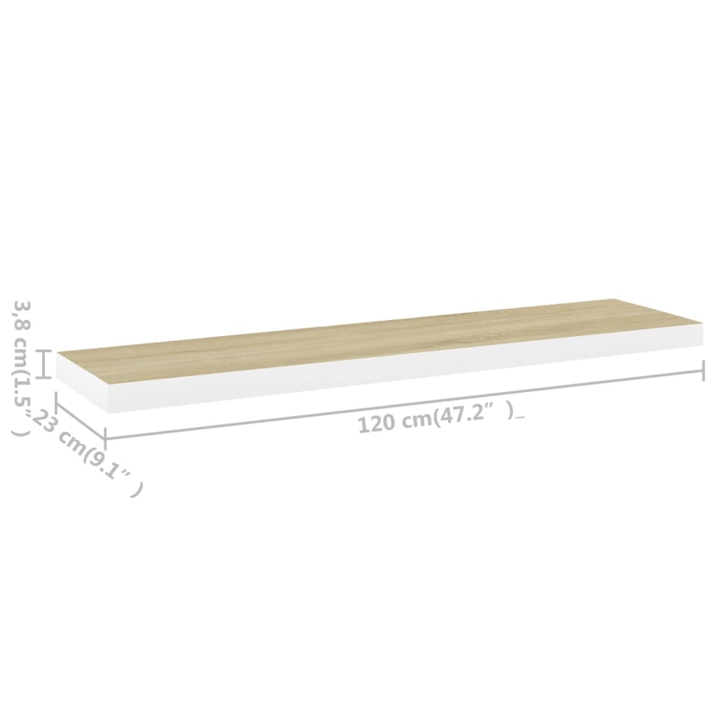 Vägghylla Vit 4 st Vit och Ek 120x23,5x3,8 cm MDF