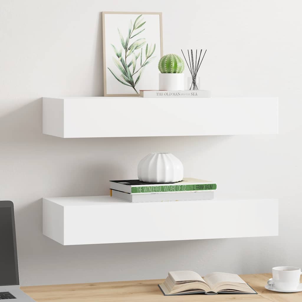 Vägghylla Vit låda 2 st Vit 60x23,5x10 cm MDF