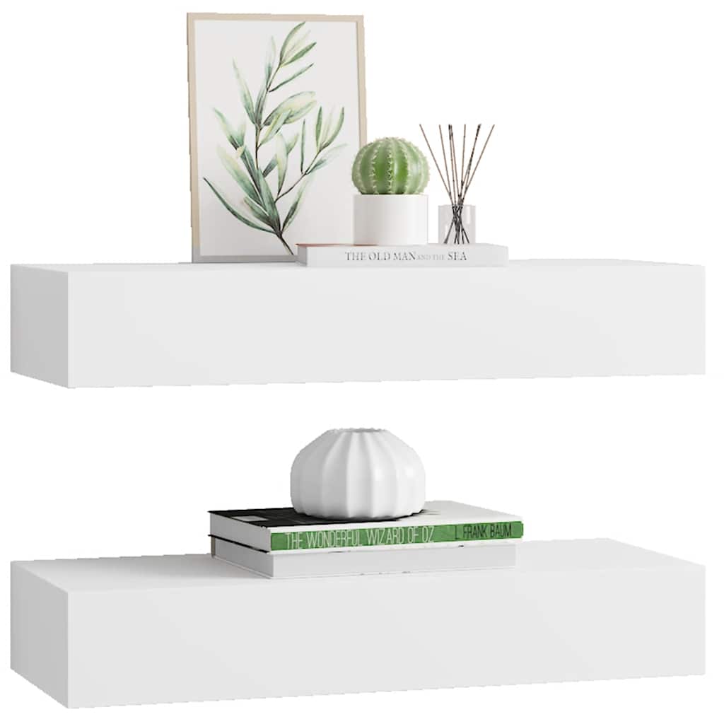 Vägghylla Vit låda 2 st Vit 60x23,5x10 cm MDF