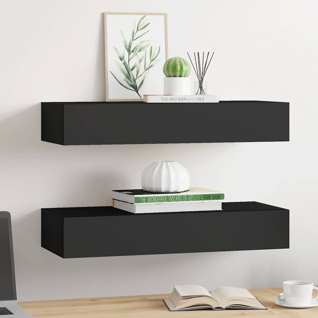 Vägghylla Svart Vegglåda 2 st 60x23,5x10 cm MDF
