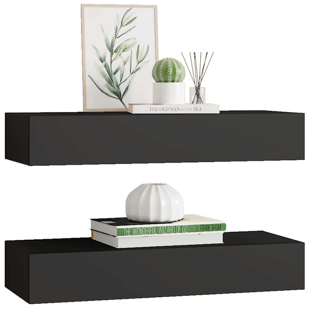 Vägghylla Svart Vegglåda 2 st 60x23,5x10 cm MDF