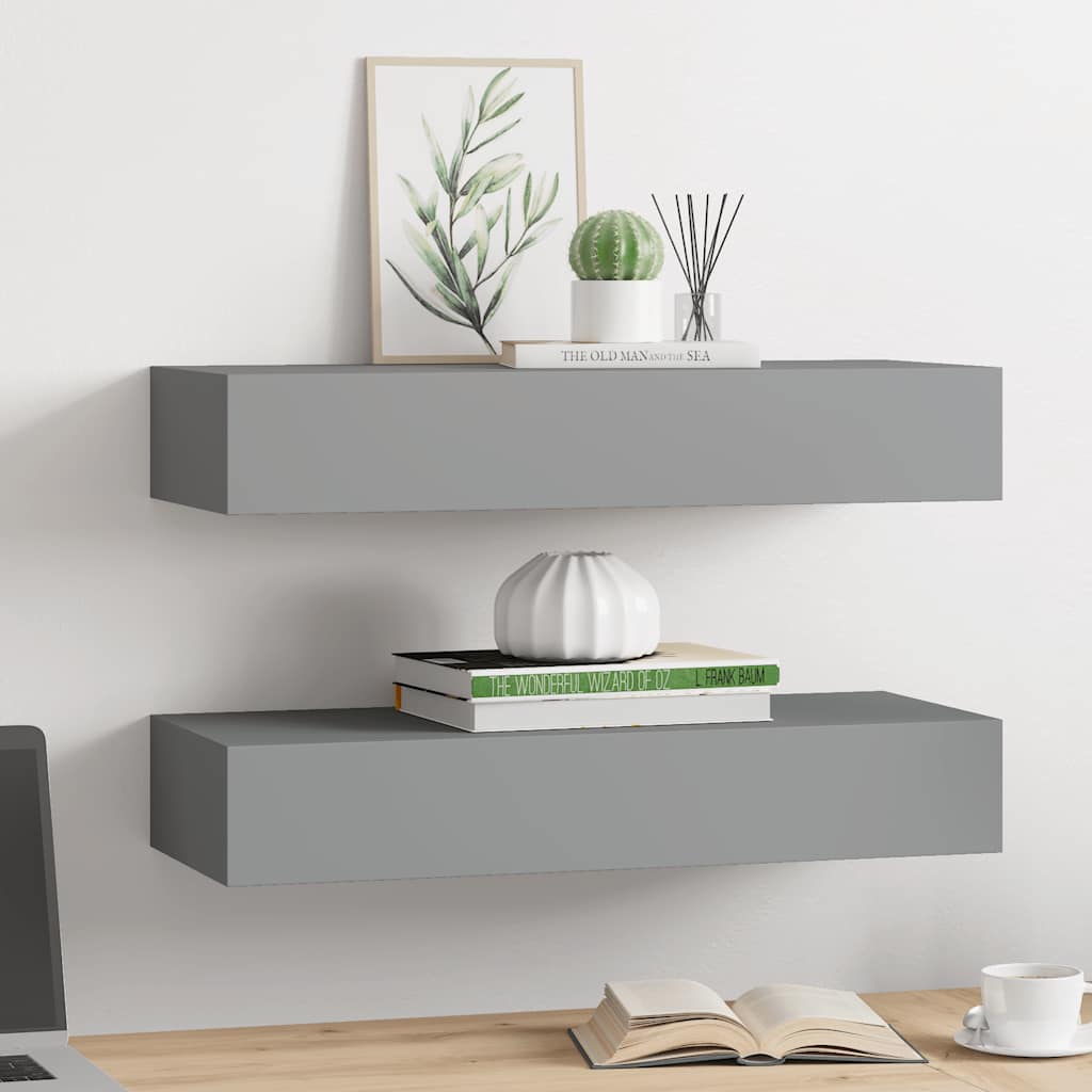 Vägghylla Grå Vegglåda 2 st 60x23,5x10 cm MDF