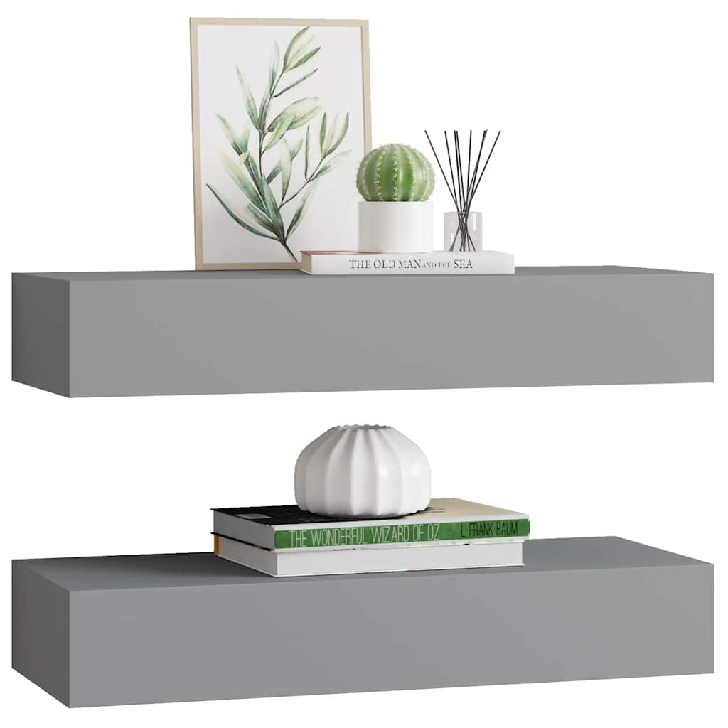 Vägghylla Grå Vegglåda 2 st 60x23,5x10 cm MDF
